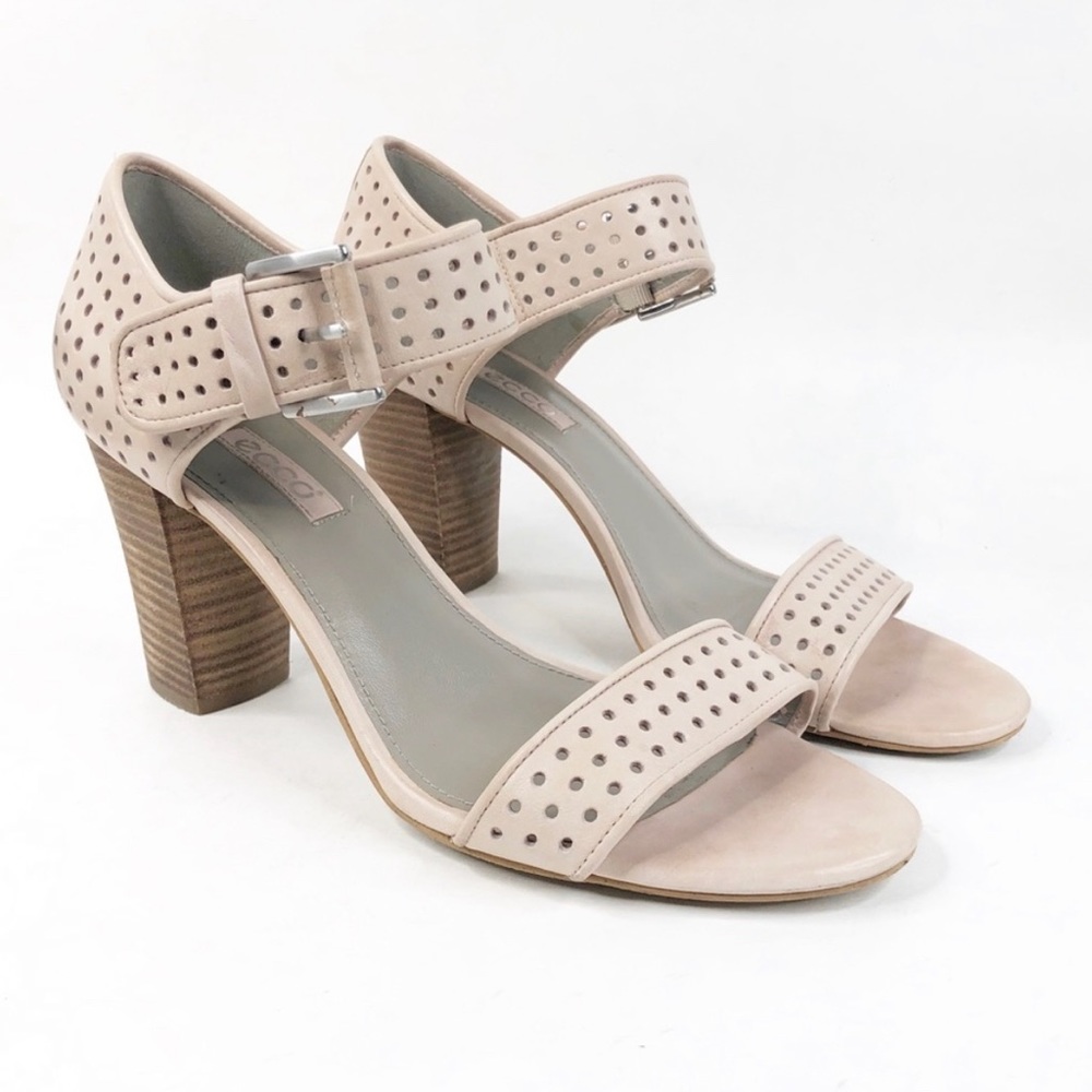 Ecco Omak perforated leather sandals pink/nude heels 10